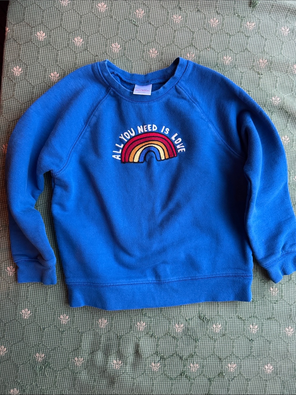 Hanna Andersson Royal Blue 'All You Need Is Love' Sweatshirt with Rainbow